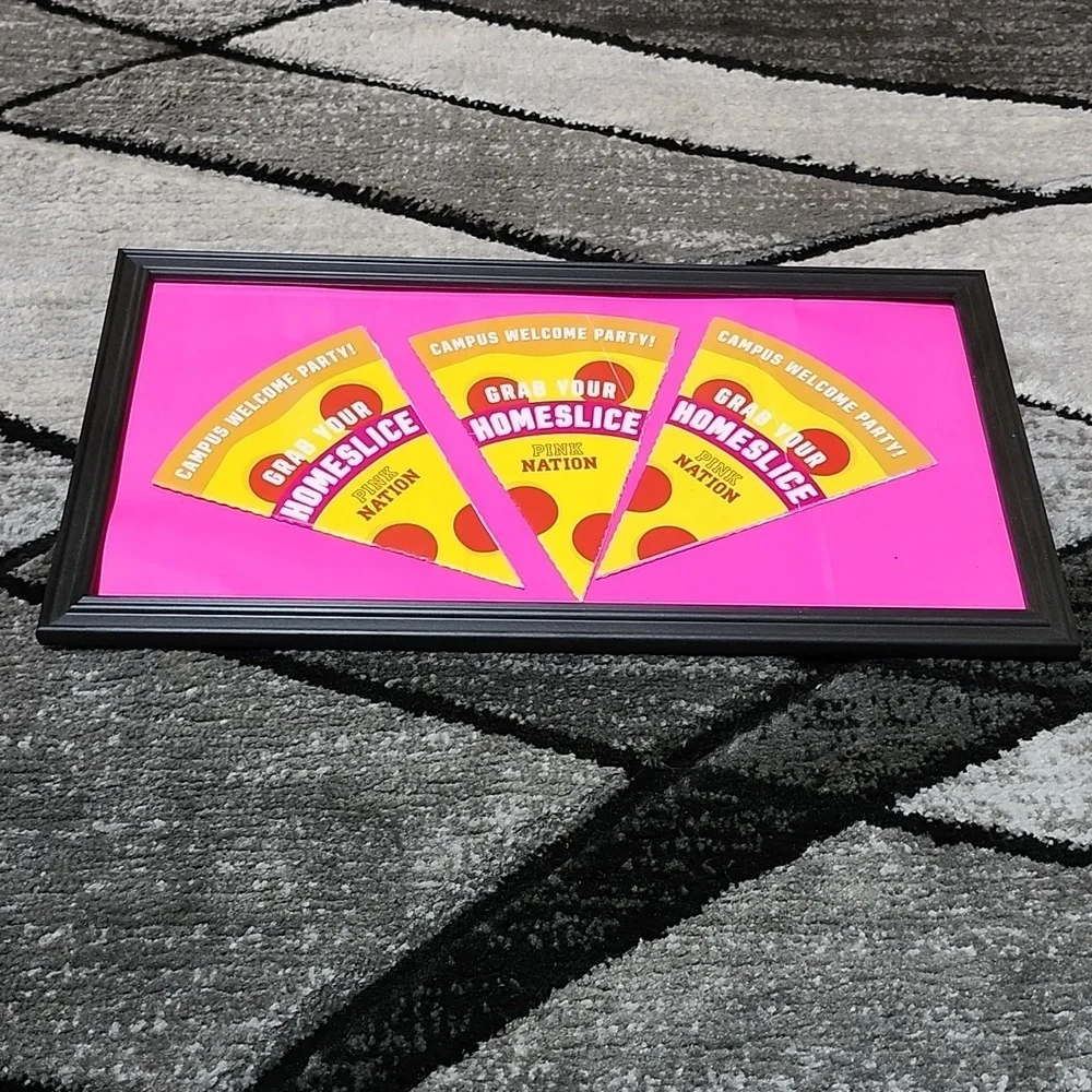 VINTAGE VS PINK FRAMED PROMOTIONAL ADVERTISING PINK NATION PIZZA PARTY WALL ART